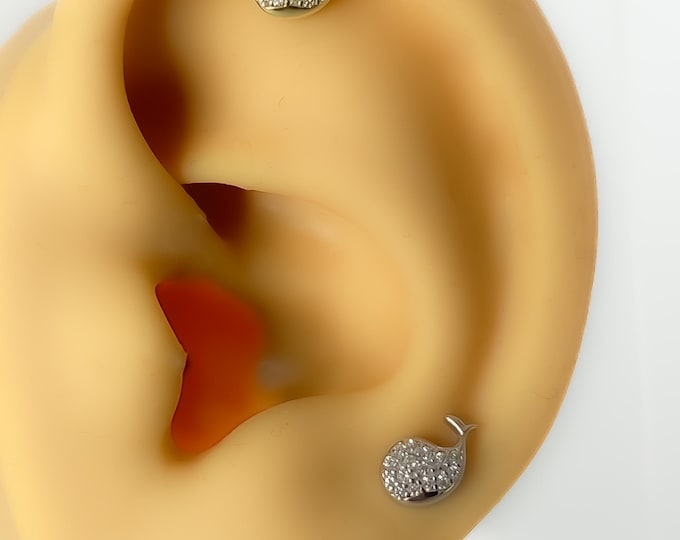 Piercing #236 925 silver gold plated cartilage helix tragus conch mini tiny stud dolphin fish whale