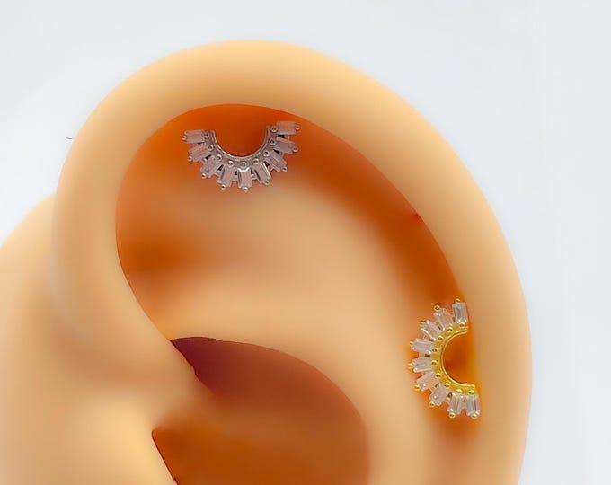 Helix #185 Piercing bow baguette rhinestone 925 silver gold plated