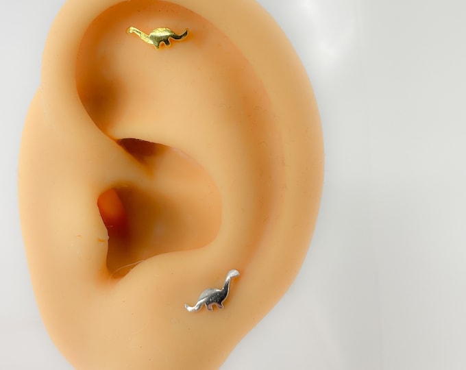 Piercing #142 Helix 925 Silver Gold Plated Dinosaur Cartilage Stud Dinosaur Tiny Mini
