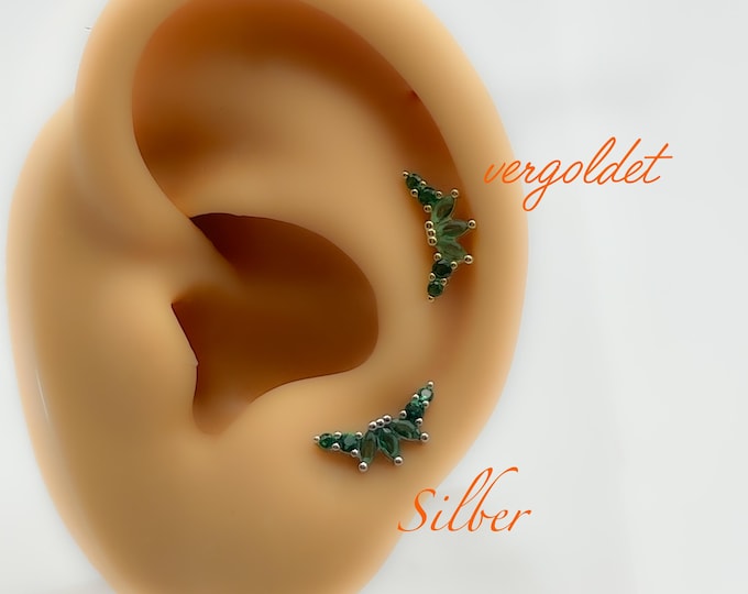 Helix #221 Piercing bow cubic zirconia 925 silver gold plated green white