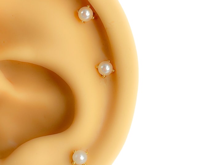 Mini Helix #308 s925 silver gold plated small tiny piercing Tragus pearl
