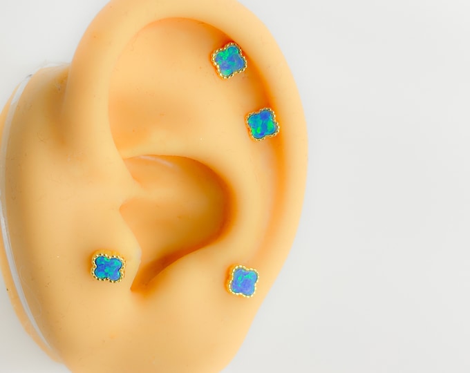 Piercing #286 925 silver gold plated blue flower helix