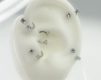 Piercing barbell #107 Silver 316L surgical steel Cubic zircon 6 mm 8 mm helix daith rook cartilage septum