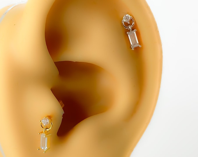 Piercing 148 Helix 925 Silver gold plated baguette rhinestones Boho