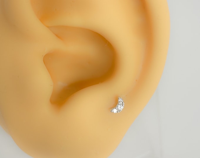 Piercing #206 Moon Tragus Helix 925 Sterling Silver mini tiny stud