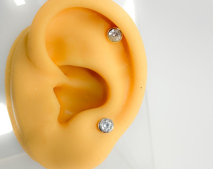 Helix #245 925 silver/gold plated rhinestone cartilage minimalist piercing