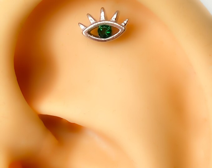 Piercing helix 255 eye evil eye green 925 silver gold-plated