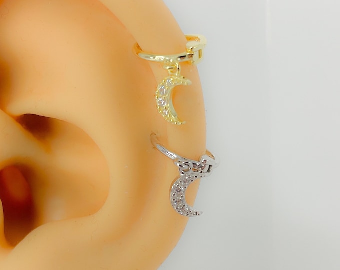 Piercing #167 hoop moon 925 silver gold plated round helix moon jewelry