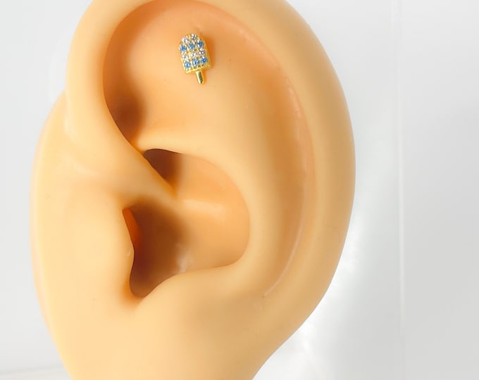 Helix ice cream 925 silver and gold plated zircon ice conch upper helix tragus earring