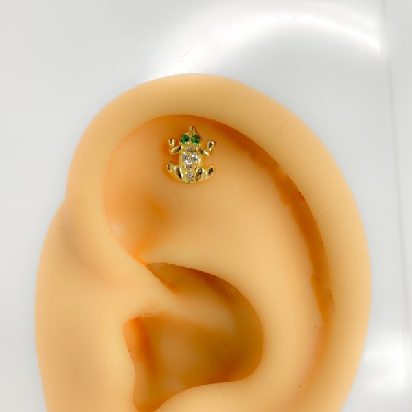 Piercing #293 925 silber vergoldet helix Frosch frog tier Knorpel Stecker Ohr