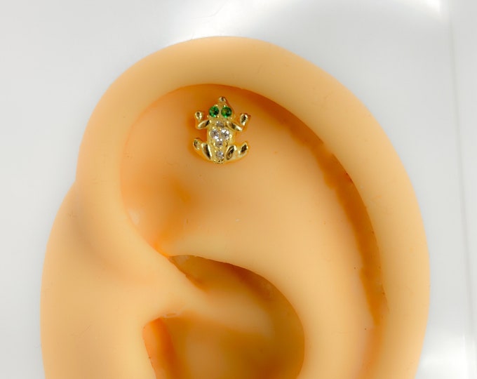 Piercing #293 925 silver gold plated helix frog animal cartilage stud ear