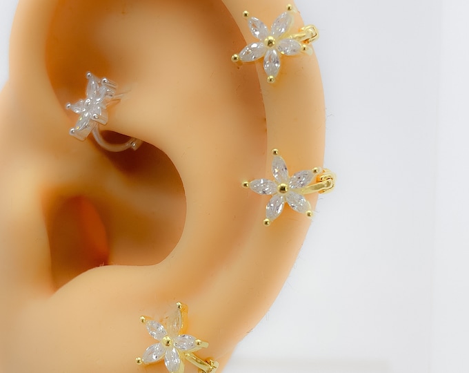 Rook Piercing #263 925 silver flower hoop tiny mini ring crystal boho