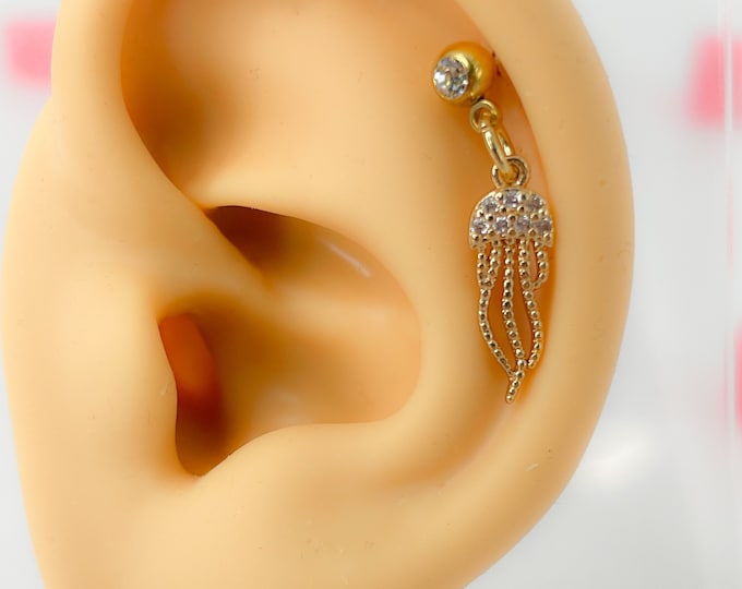 Helix Jellyfish #117 Jellyfish Dangle 316L Surgeon's Steel Tragus Stud Barbell Ball Piercing