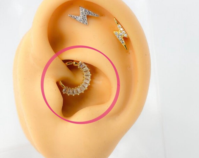 Daith Piercing #260 hoop 925 silver gold plated rhinestone rook CRYSTAL BOHO