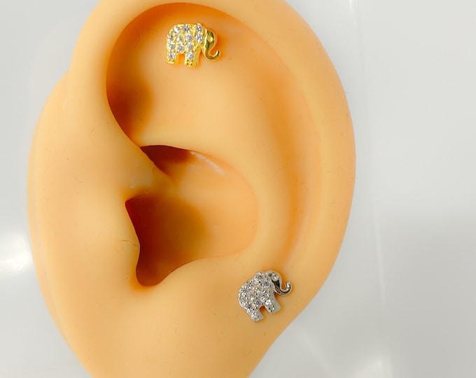 Piercing Helix 925 Silber vergoldet Elefant