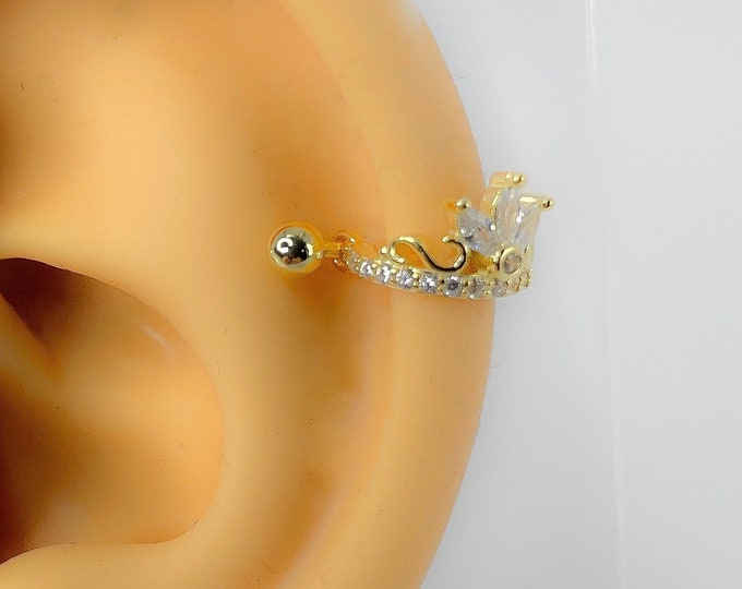 Piercing #145 crown helix 925 silver gold plated crystal cubic zircon wreath