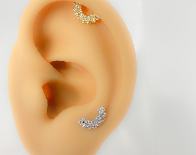 Helix #131 Piercing bow cubic zirconia 925 silver gold plated tiny tragus