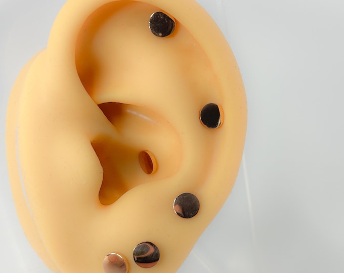 Stud plate stainless steel tragus barbell flat piercing round earrings jewelry minimalist rose gold plated no.114