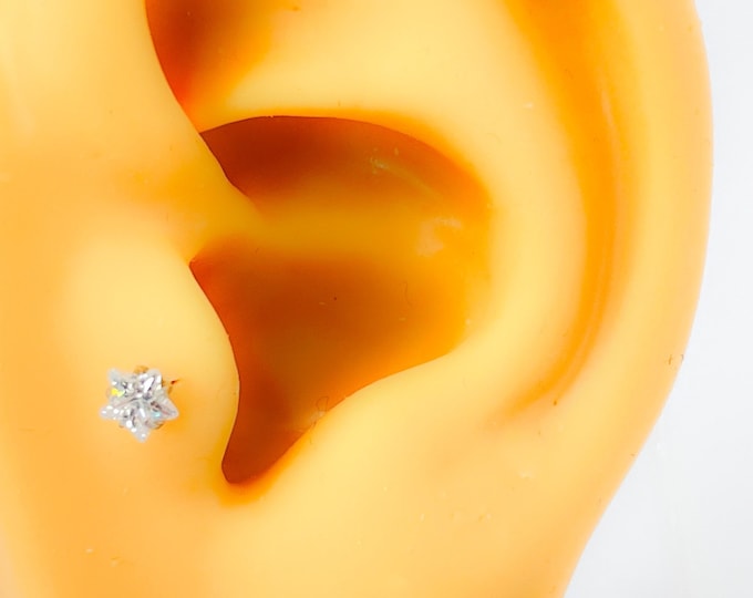 Piercing #211 tragus Upper Helix 316l surgical steel cubic zirconia crystal Hand made star triangle