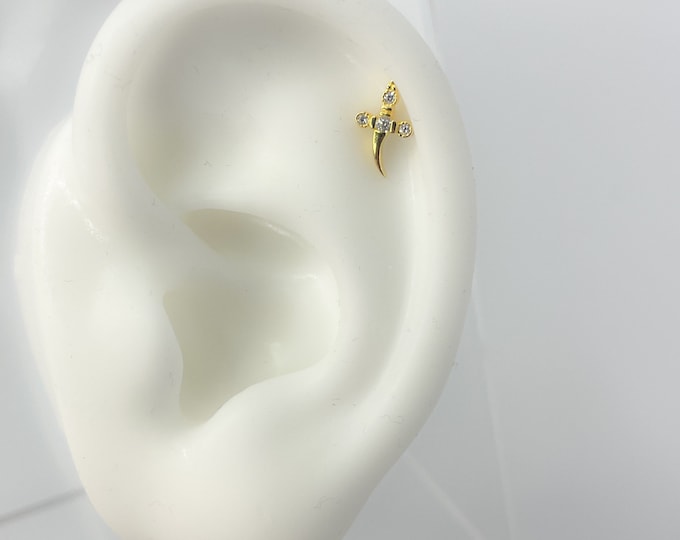 Helix #205 s925 silver gold plated sword piercing earring stud gold silver cartilage