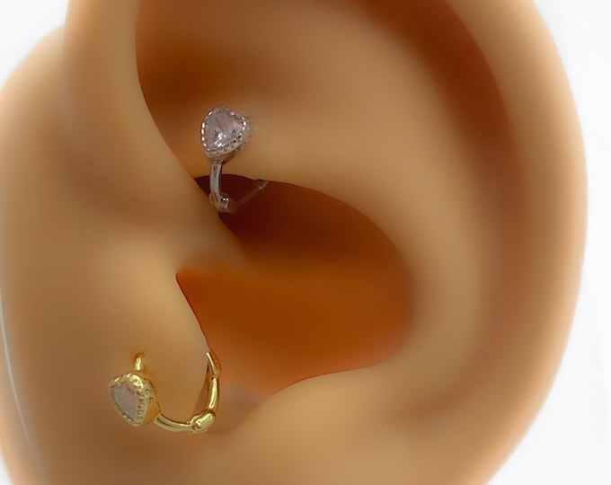 Piercing 330 Rhinestone 925 Silver Gold Plated Tiny Hoop Cartilage Earrings Heart Rook Helix
