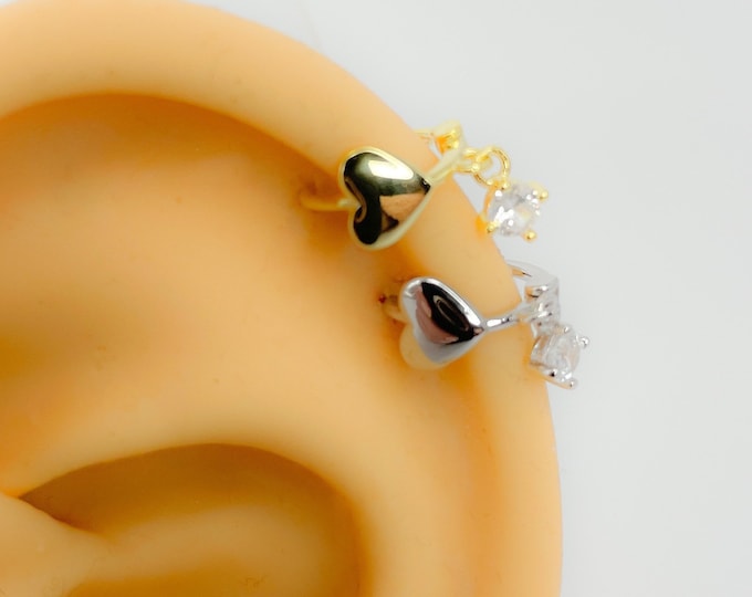 Piercing # 154 hoop helix tiny mini 925 silver gold plated heart small rhinestone rook cubic zirconia