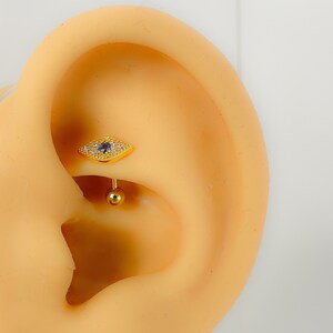 Rook piercing plata de ley 925 #256 chapado en oro gallo flor de oro ojo suerte nazar cartílago mini