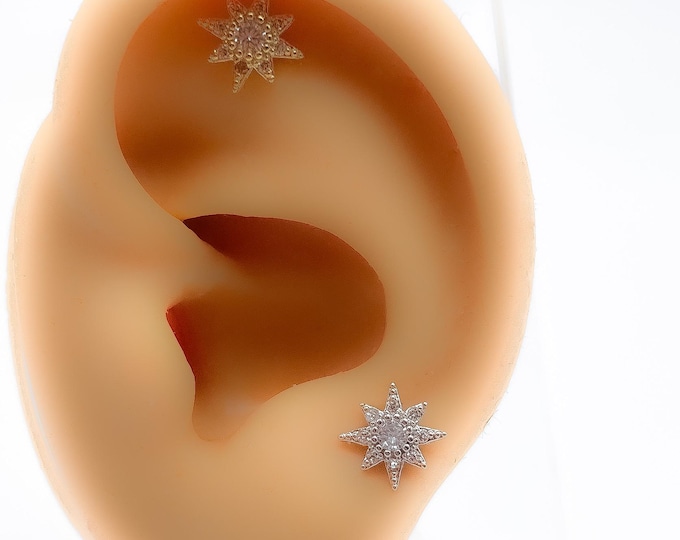 Piercing Helix Stern Nordstern Stahl Vergoldet silber