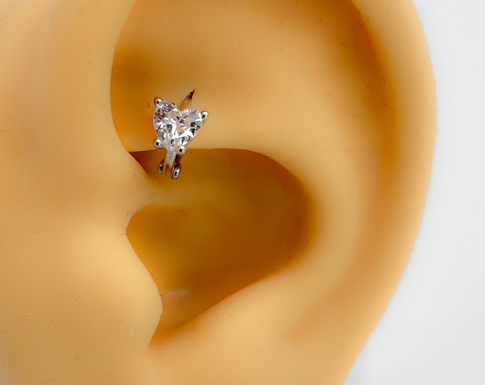 Rook helix piercing #284 925 silver heart cubic zirconia mini hoop tiny ring rooster