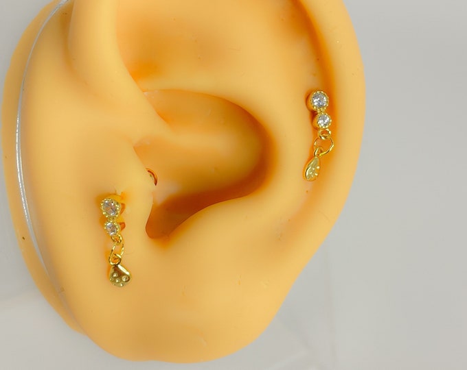 Piercing 925 Sterling Silver Gold Plated #239 Helix Tragus Mini Tiny Boho Chain Cartilage