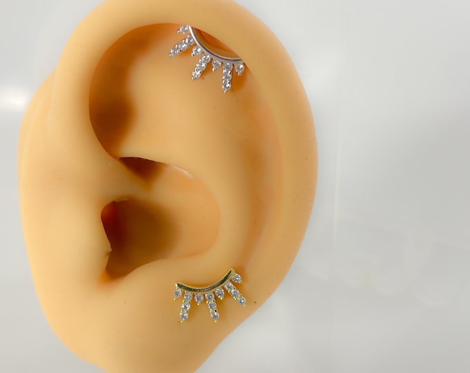 Helix #136 925 Silver Gold Plated Bow Piercing Cubic Zirconia