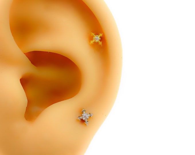 Piercing Flat back Helix 925 silver flower No.188