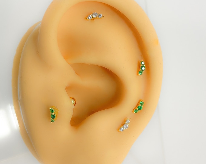 Piercing #307 925 Sterling Silver gold plated helix tiny rhinestone Tragus tiny