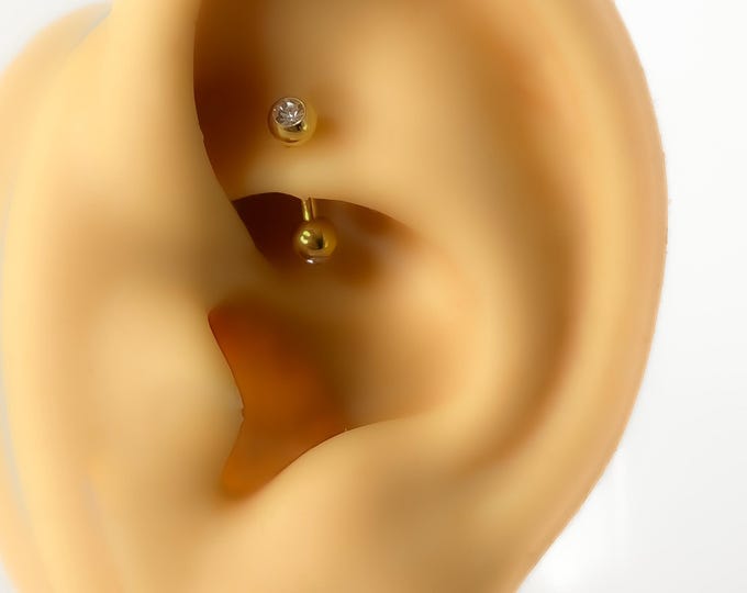 Piercing no.94 surgical steel rook cock barbell banana gold plated rhinestone