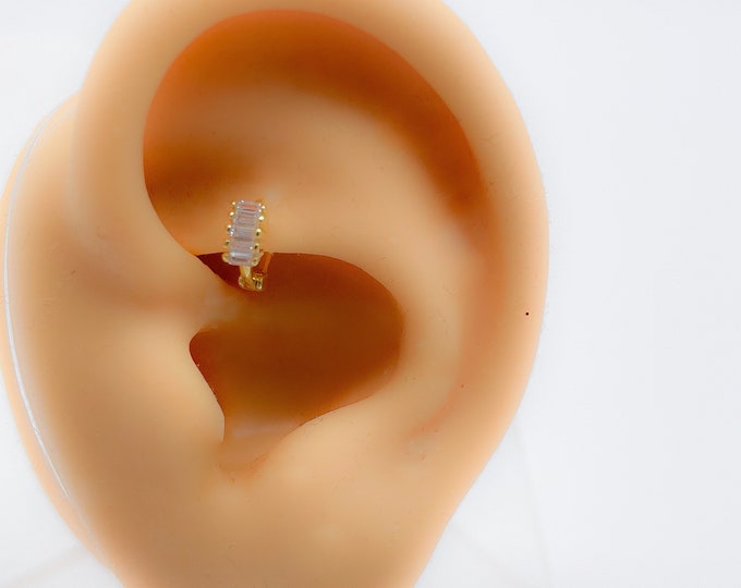 Helix piercing #259 925 silver gold plated Baguette mini hoop