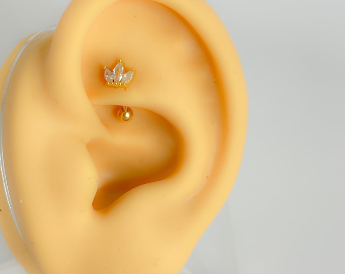 Rook piercing 925 Sterling silver gold plated lotus #240