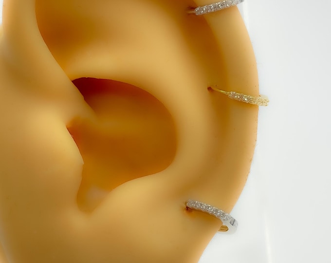 Hoop helix 270 creole piercing 925 silver gold plated cubic zirconia mini tiny round rhinestone boho vintage septum