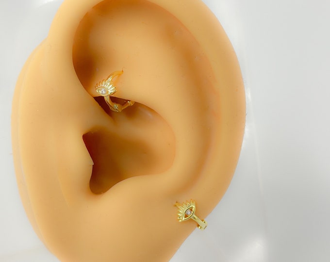 Piercing #138 helix rook 925 silver gold plated eye Medusa clicker hoop mini tiny small round