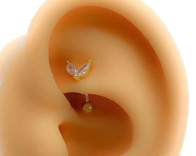 Rook Piercing #274 925 silver gold plated flower rooster