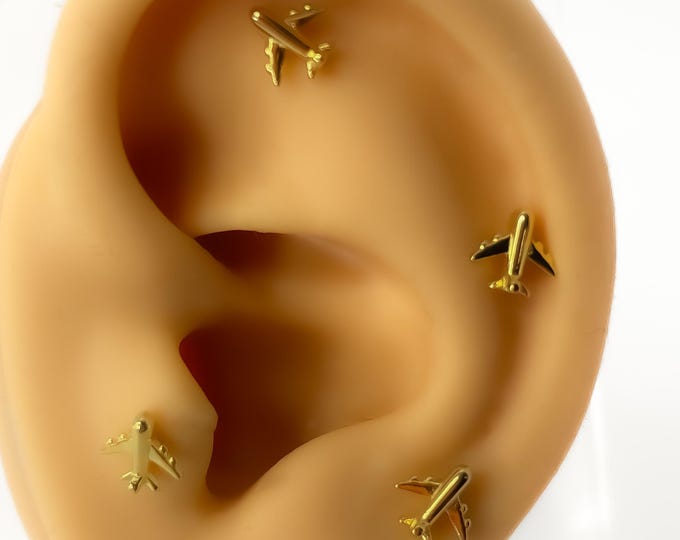 Piercing #99 Helix plain airplane 925 silver gold plated stud
