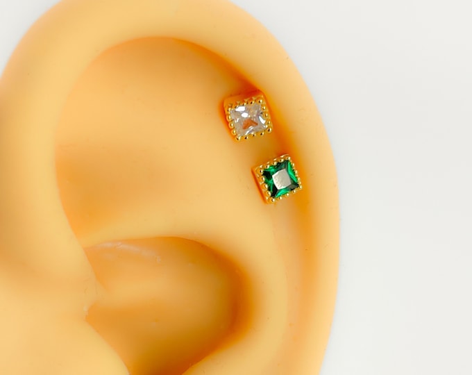 Helix piercing #279 925 silver gold plated green white