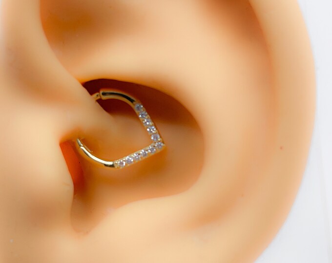 Daith Piercing #258 925 silver gold plated drop crystal oval