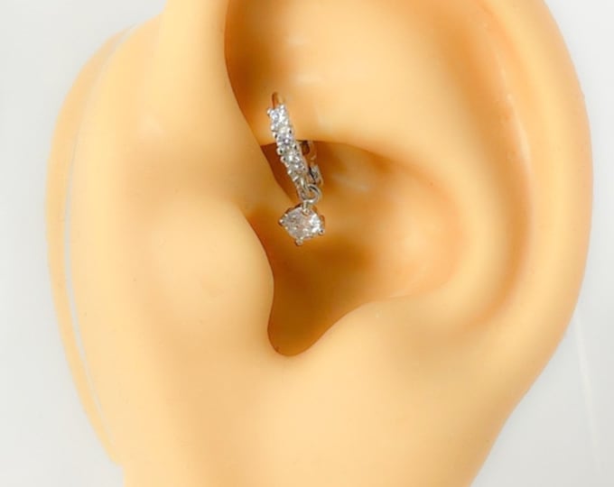Piercing hoop rook 925 silver rhinestone cock
