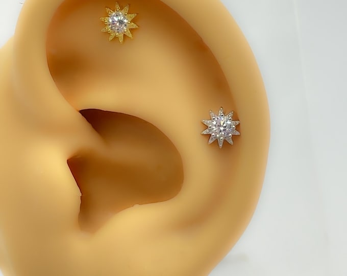 Helix #268 925 silver gold plated star piercing