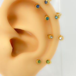 Piercing#127 barbell stainless steel nose ear cartilage helix tragus rook Daith piercing gold plated cubic zirconia septum 16 G