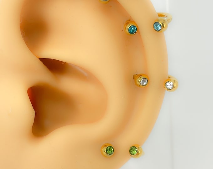 Piercing #127 barbell stainless steel nose ear cartilage helix tragus rook daith piercing gold plated cubic zirconia septum 16 G