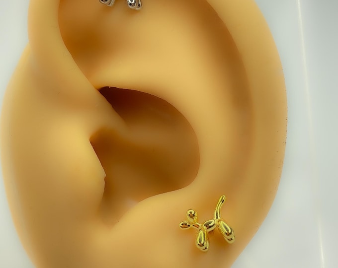 Piercing 925 silver gold plated poodle dog tragus 282