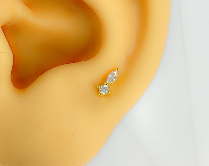 Flat back Helix #228 925 silver gold plated mini tiny small piercing