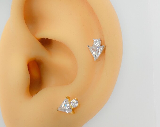Helix #141 Piercing 925 Silver Gold Plated Arrow Cartilage Stud Cubic Zirconia
