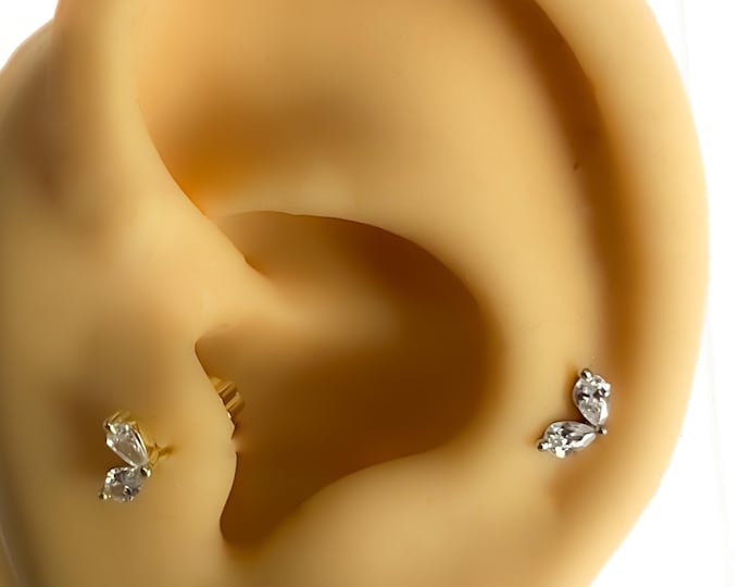 Helix piercing #97 lotus flower 925 silver gold plated rhinestone